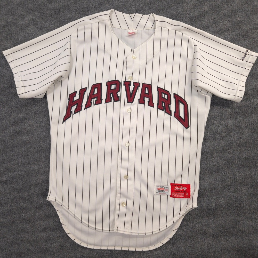 Vintage Rawlings Harvard University Baseball Jersey Mens 44 Striped Made In USA